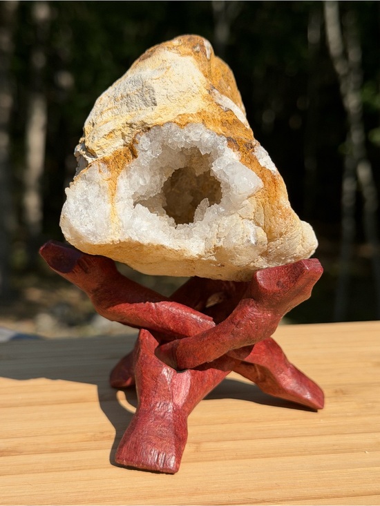 Geode Natural Decor Other - Unique Geode | Quartz Crystal | Geological Decor | 4" Wooden Tripod Stand